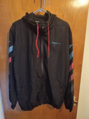 Men's Off-White Arrow Printed Lightweight Windbreaker Hooded Jacket Size 2XL